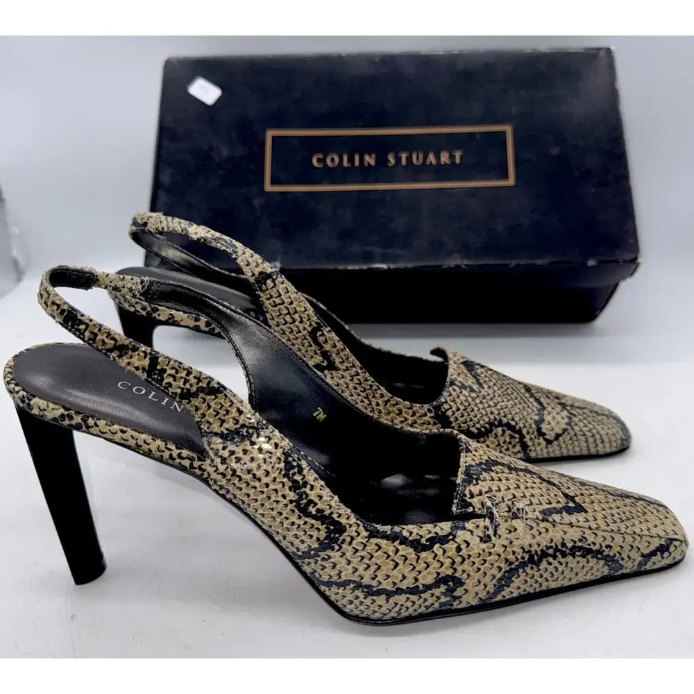 Colin Stuart Leather Ankle Strap Animal Print Square Toe Size‎ 7 New